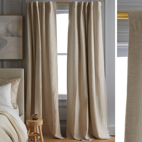 NWT QUINCE Set Of 2 48x84 European Linen Room Darkening Curtains Flax 5029